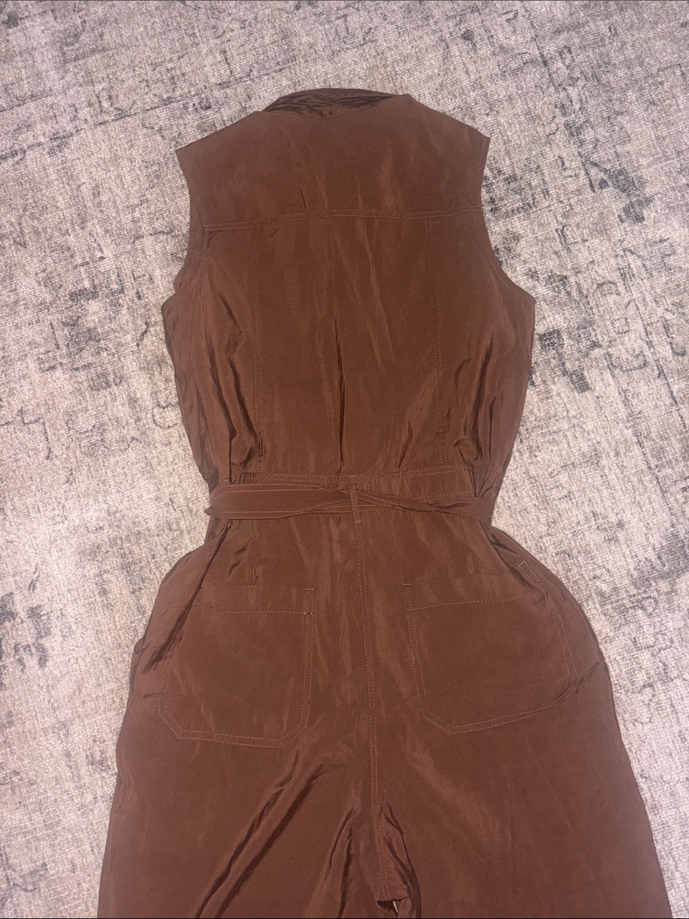 Max Studio Brown Sleeveless Utility Jumpsuit with Tie Waist - Picture 6 of 8